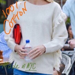 Ryan Roche - Cotton Sweater with Fringe Detail - Size Small - Very Good Shape